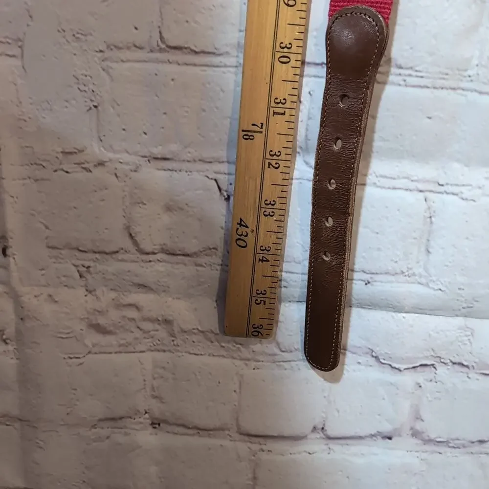 COACH Red Linen & Leather Belt 31-34 3813 Brass Buckle Mens Or Unisex 85cm